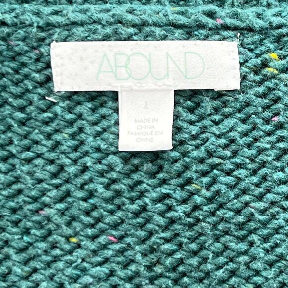 Abound Nordstrom Chunky Knit Color Fleck Emerald Green V-Neck Ribbed Hem Sweater - Picture 9 of 10